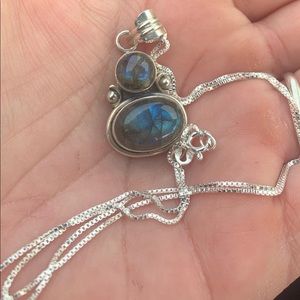 Sterling and two stone Labradorite necklace on 18 inch sterling chain